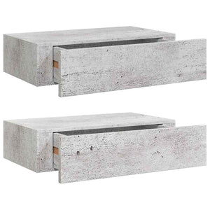 Wandregale mit Schubladen, Betongrau, 2er-Set