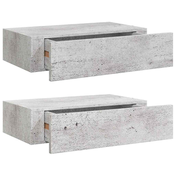 Wandregale mit Schubladen, Betongrau, 2er-Set