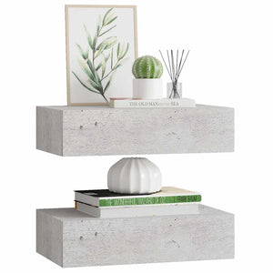 Wandregale mit Schubladen, Betongrau, 2er-Set