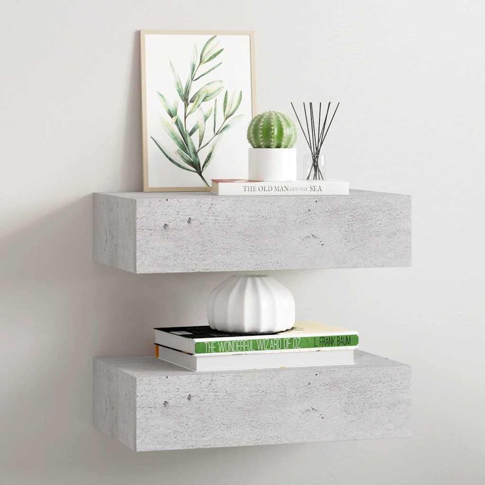 vidaXL Étagères murales avec tiroirs 2 pcs Gris béton 40x23,5x10 cm MDF
