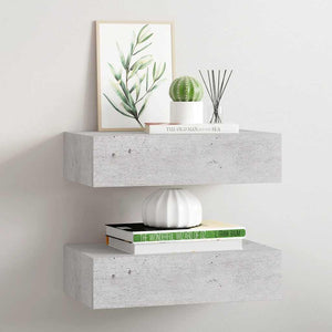 Wandregale mit Schubladen, Betongrau, 2er-Set