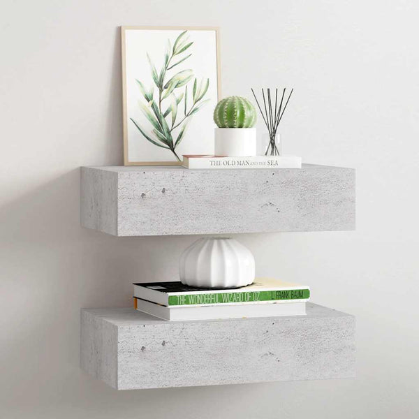 Wandregale mit Schubladen, Betongrau, 2er-Set