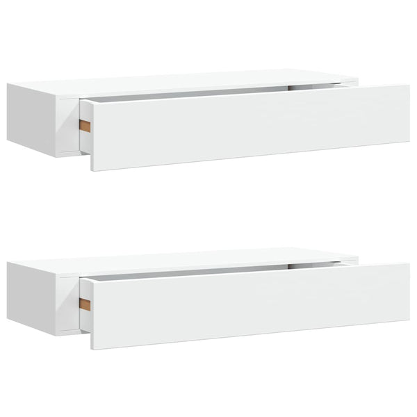 Wandregale mit Schubladen, 60 cm, Weiß, 2er-Set