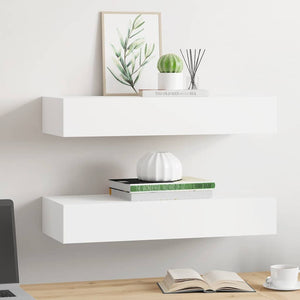 Wandregale mit Schubladen, 60 cm, Weiß, 2er-Set