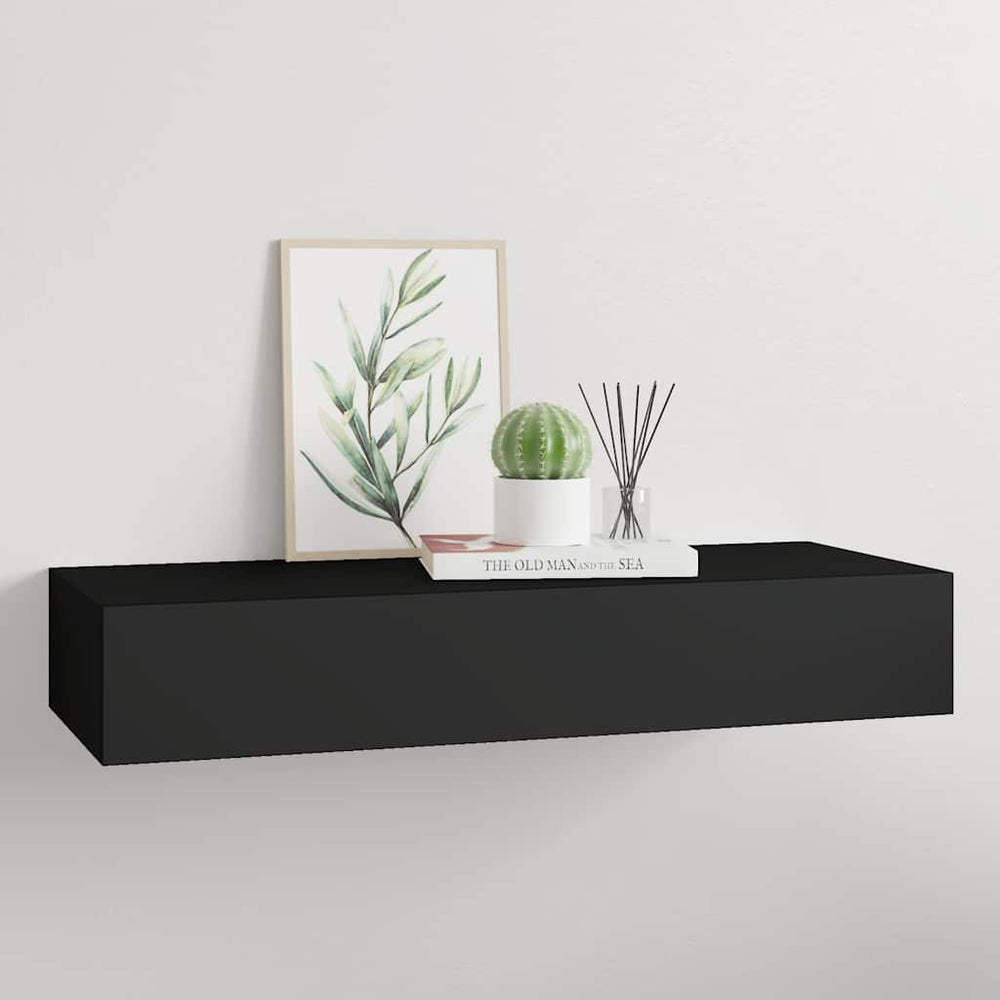 vidaXL Étagère murale avec tiroir Noir 60x23,5x10 cm MDF