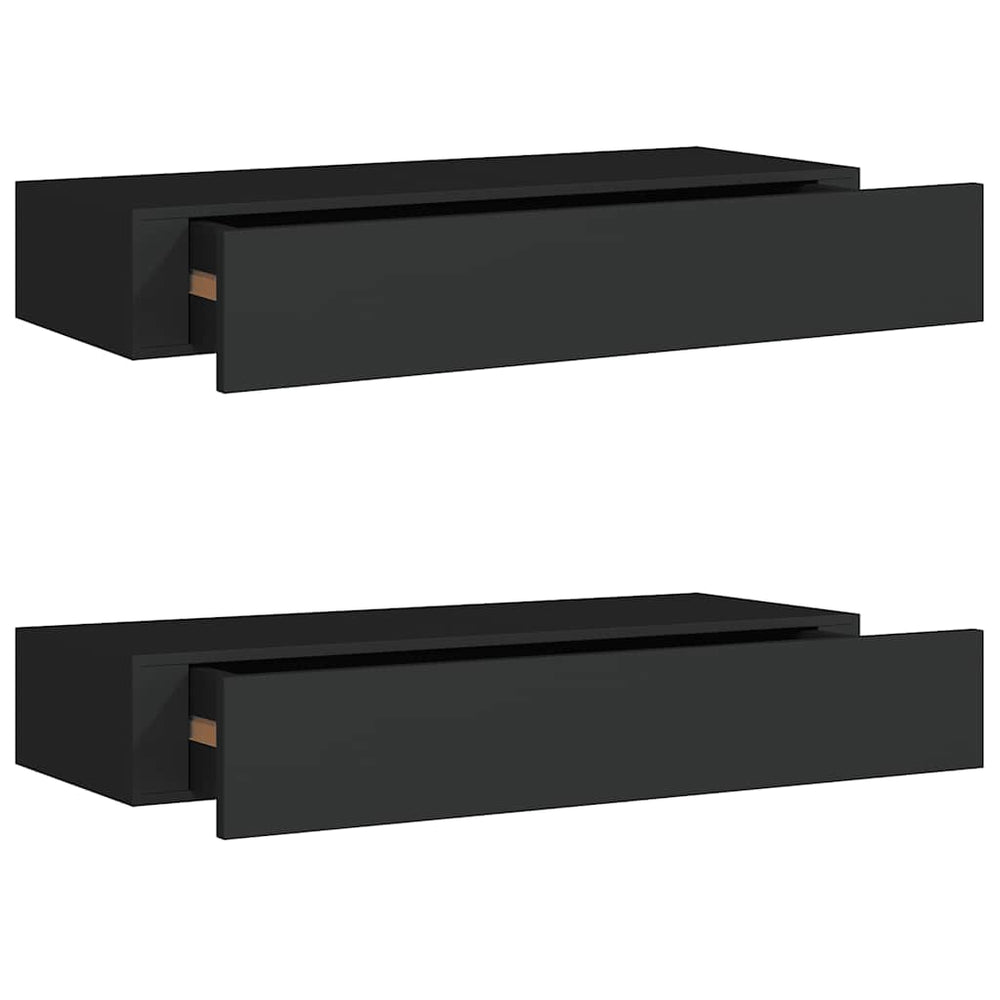 vidaXL Étagères murales avec tiroirs 2 pcs Noir 60x23,5x10 cm MDF