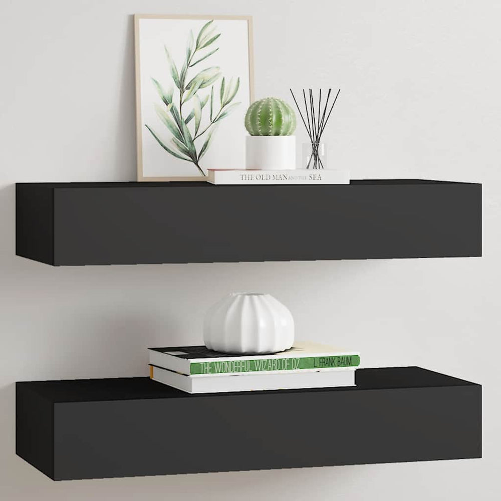 vidaXL Étagères murales avec tiroirs 2 pcs Noir 60x23,5x10 cm MDF