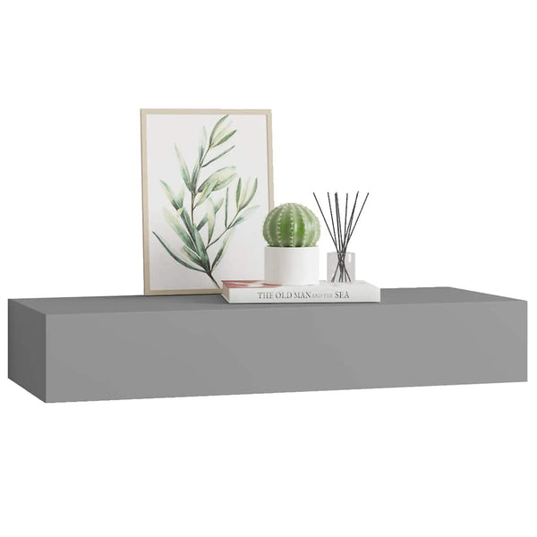 Wandregal Grau mit Schublade 60 cm