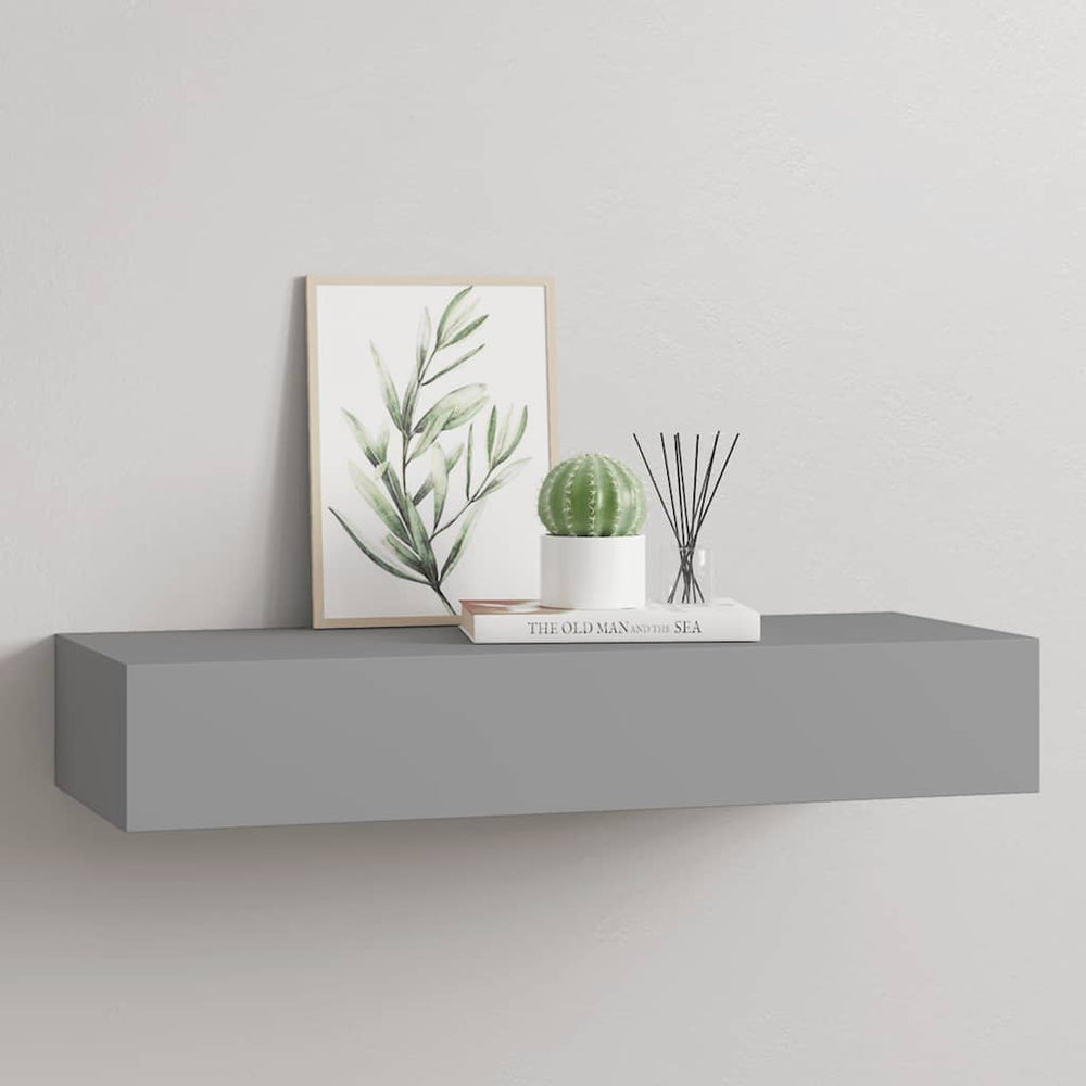 Wandregal Grau mit Schublade 60 cm
