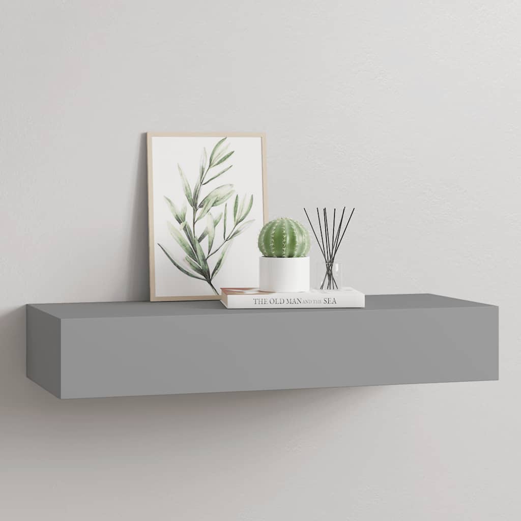 Wandregal Grau mit Schublade 60 cm