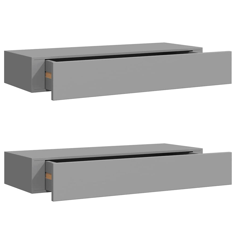 vidaXL Étagères murales avec tiroirs 2 pcs Gris 60x23,5x10 cm MDF