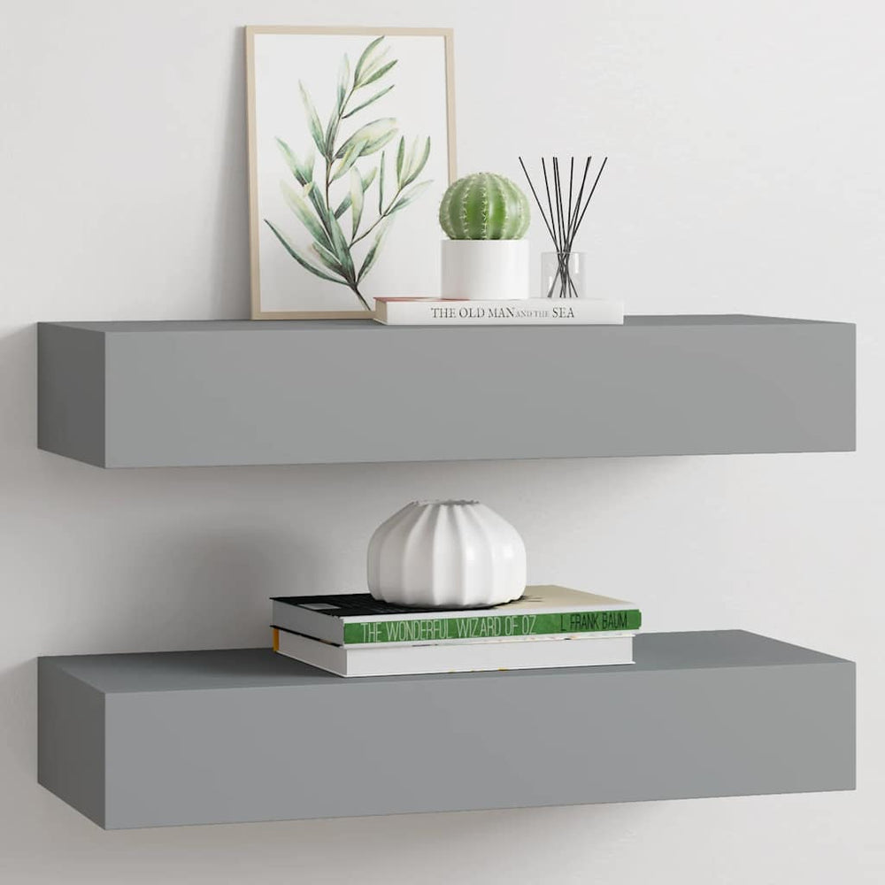 vidaXL Étagères murales avec tiroirs 2 pcs Gris 60x23,5x10 cm MDF