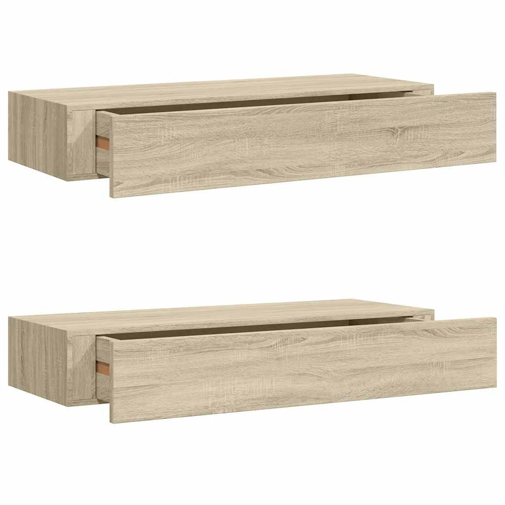 vidaXL Étagères murales avec tiroirs 2 pcs Aspect chêne 60x23,5x10 cm MDF