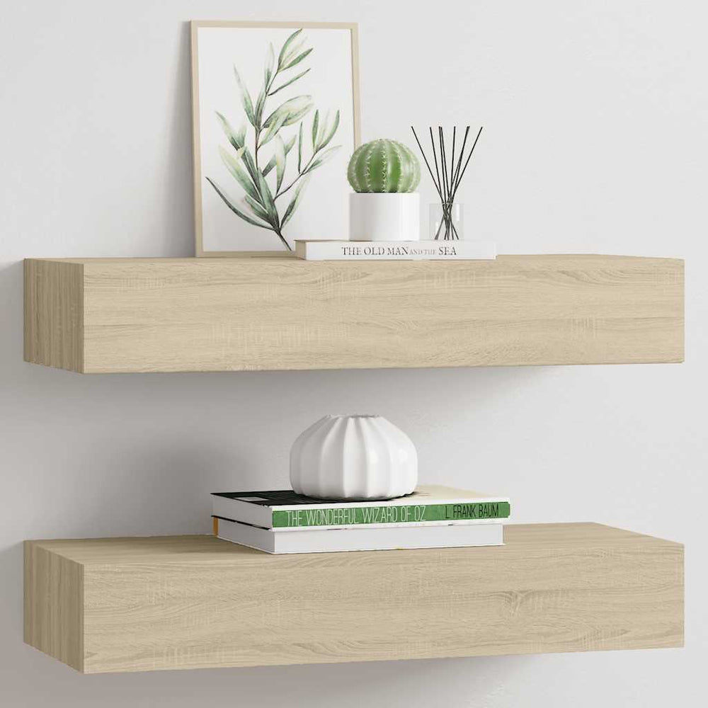 vidaXL Étagères murales avec tiroirs 2 pcs Aspect chêne 60x23,5x10 cm MDF