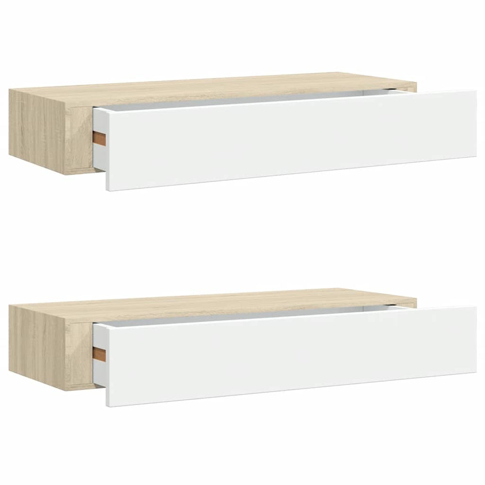 vidaXL Étagères tiroirs murales 2 pcs Chêne et blanc 60x23,5x10cm MDF