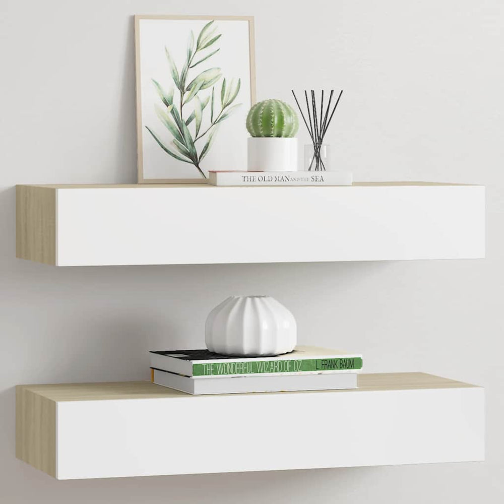 vidaXL Étagères tiroirs murales 2 pcs Chêne et blanc 60x23,5x10cm MDF