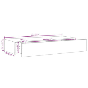 Wandregal Betongrau mit Schublade 60 cm