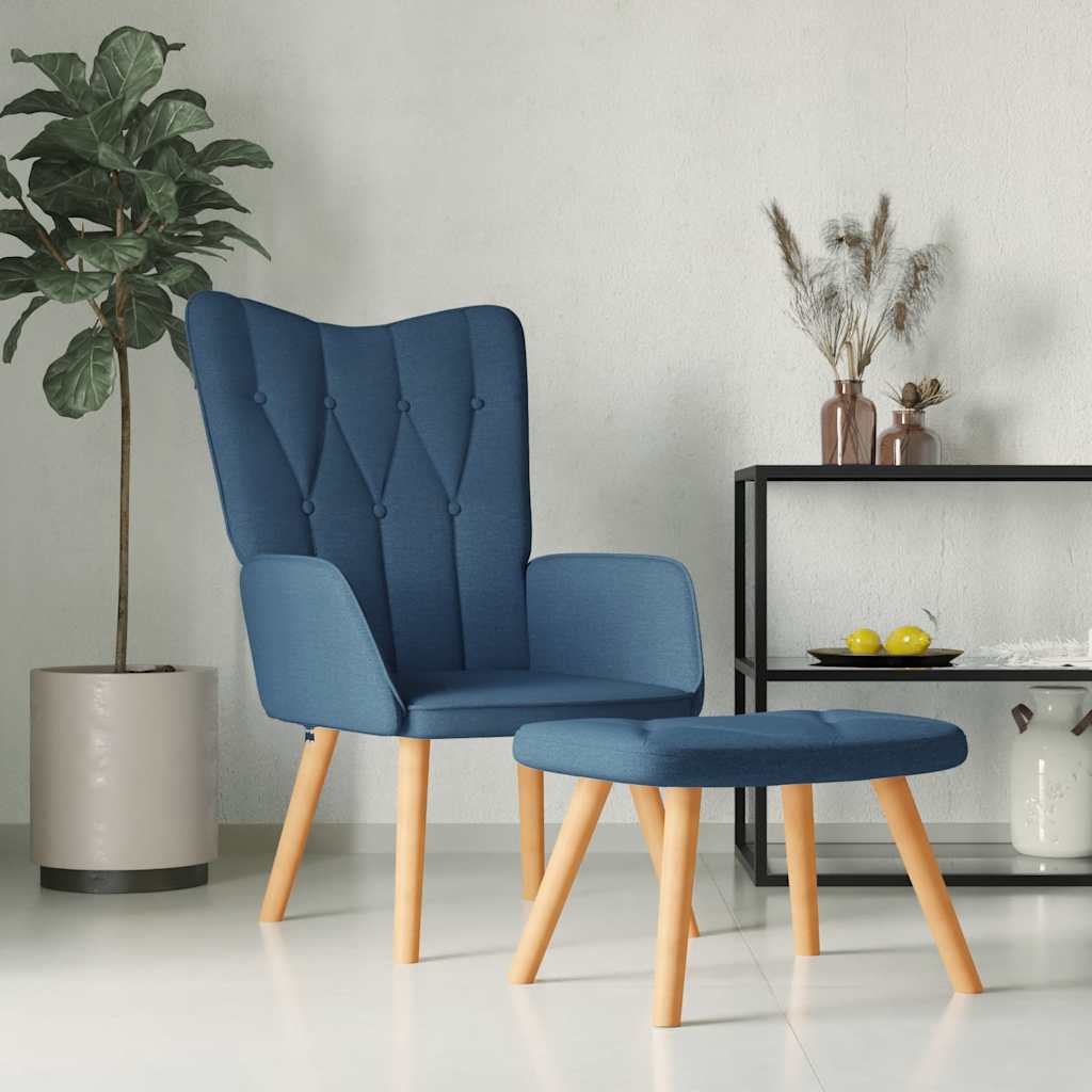 Blauer Relaxsessel mit Hocker