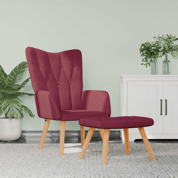 Weinroter Relaxsessel mit Hocker