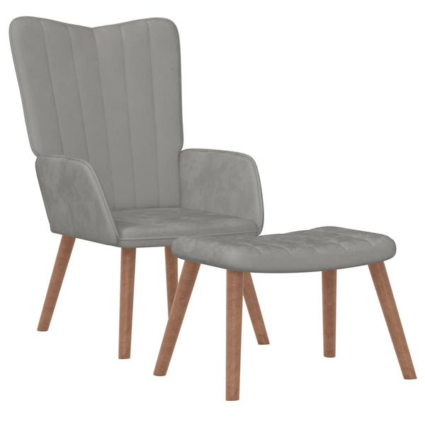 Hellgrauer Samt Relaxsessel mit Hocker