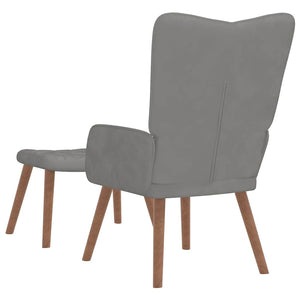 Hellgrauer Samt Relaxsessel mit Hocker