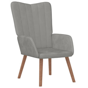 Hellgrauer Samt Relaxsessel mit Hocker