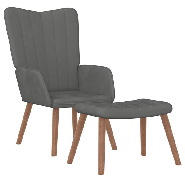 Dunkelgrauer Samt Relaxsessel mit Hocker