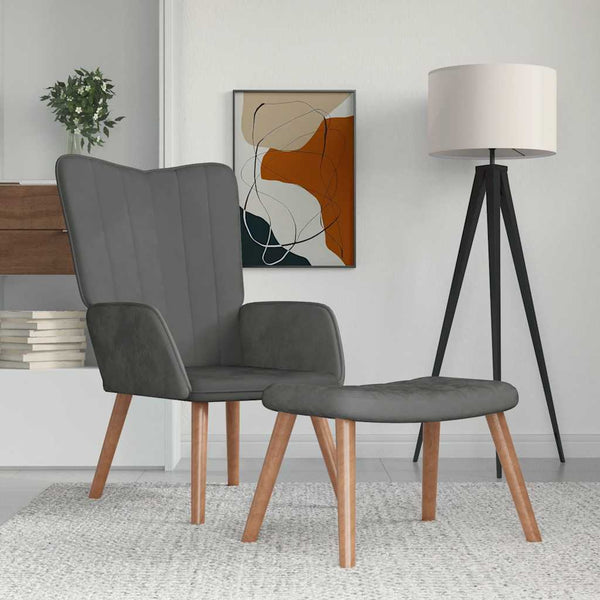 Dunkelgrauer Samt Relaxsessel mit Hocker
