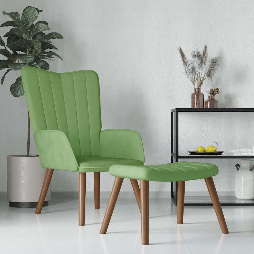 Sessel mit Hocker Hellgrün Samt