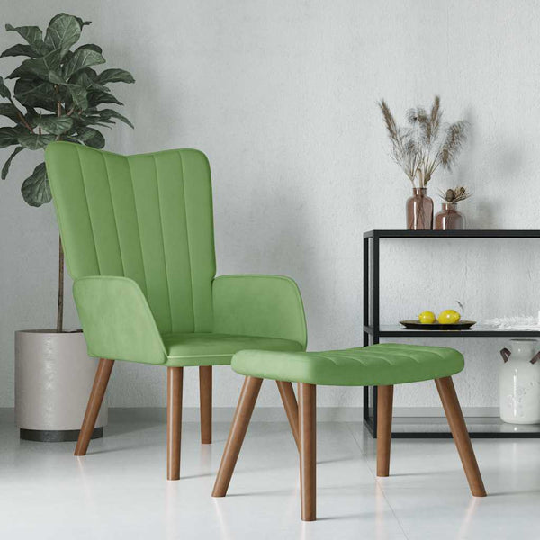 Sessel mit Hocker Hellgrün Samt