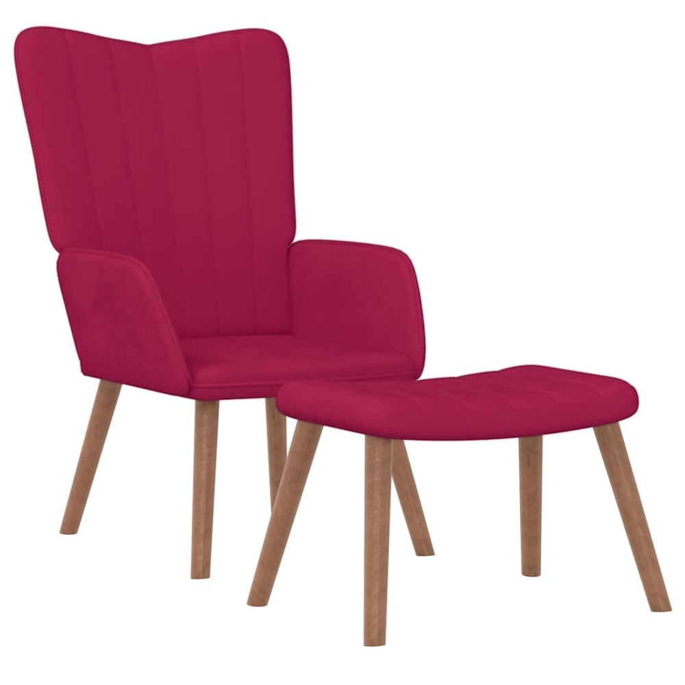 Weinroter Samt Relaxsessel mit Hocker