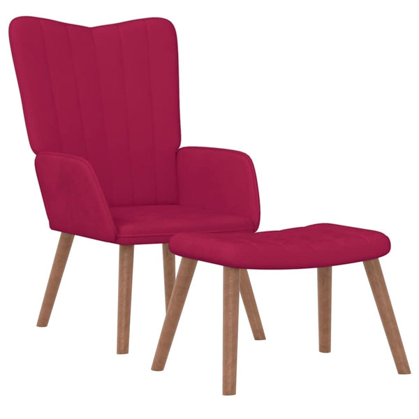 Weinroter Samt Relaxsessel mit Hocker