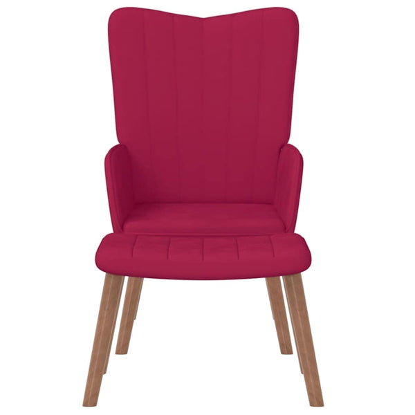 Weinroter Samt Relaxsessel mit Hocker