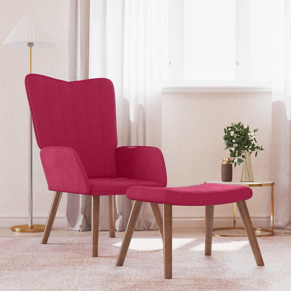 Weinroter Samt Relaxsessel mit Hocker