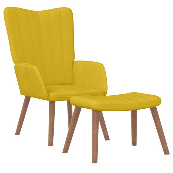 Senfgelber Samt Relaxsessel mit Hocker