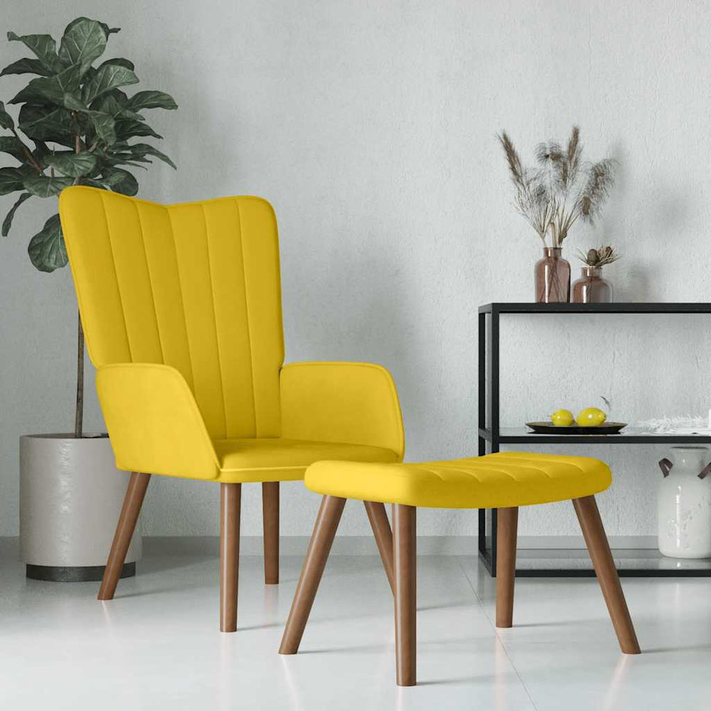 Senfgelber Samt Relaxsessel mit Hocker