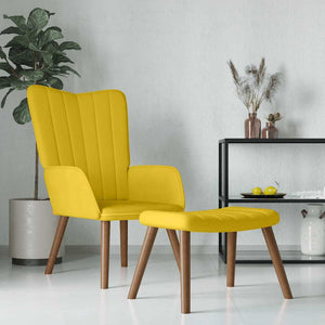 Senfgelber Samt Relaxsessel mit Hocker