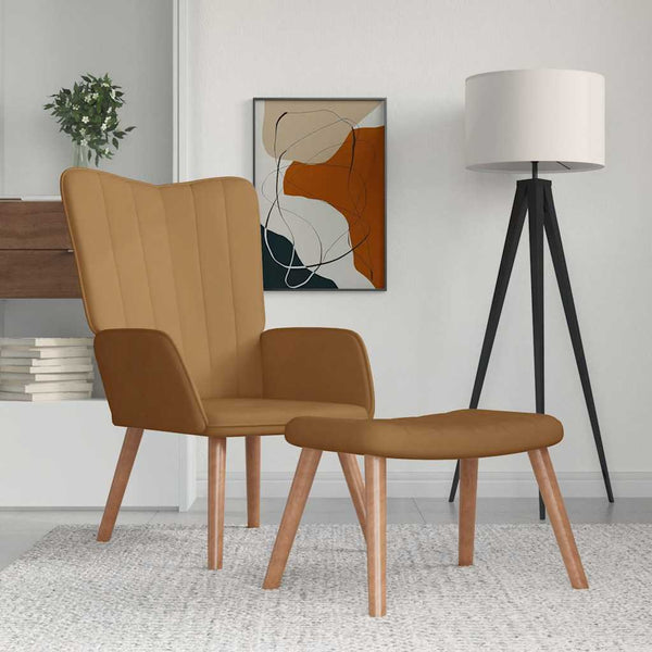 Relaxstuhl mit Hocker Braun Samt