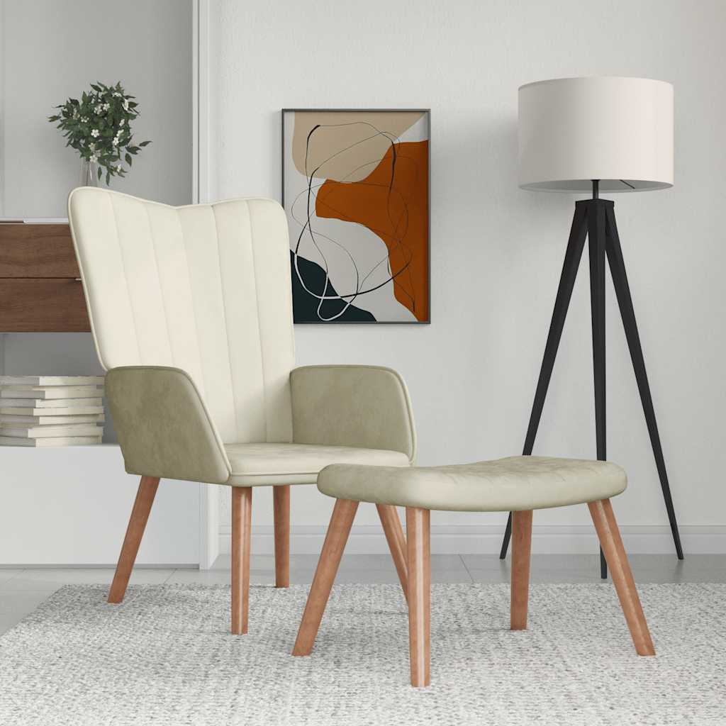 Relaxsessel Cremeweiß mit Hocker Samt