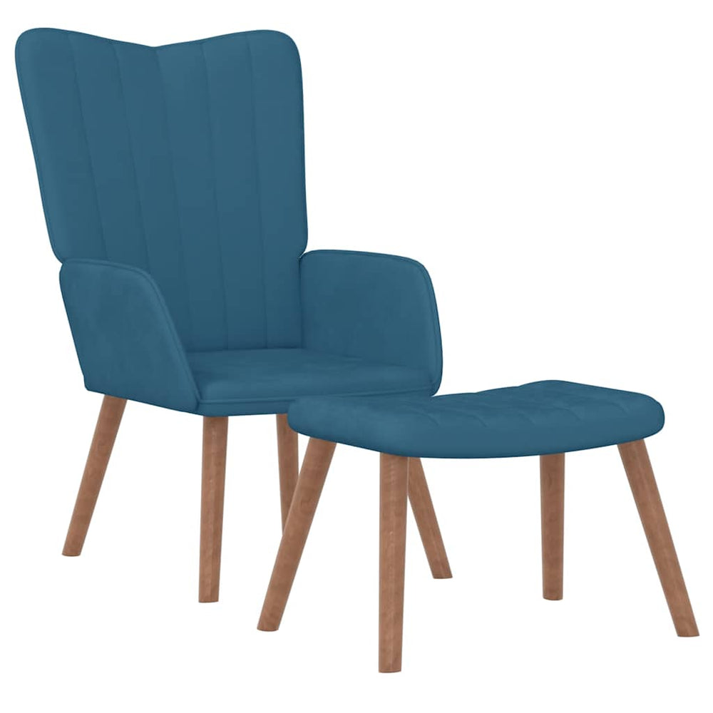 Blauer Samt Relaxsessel mit Hocker