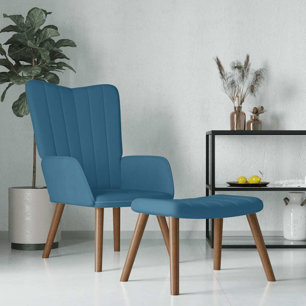 Blauer Samt Relaxsessel mit Hocker