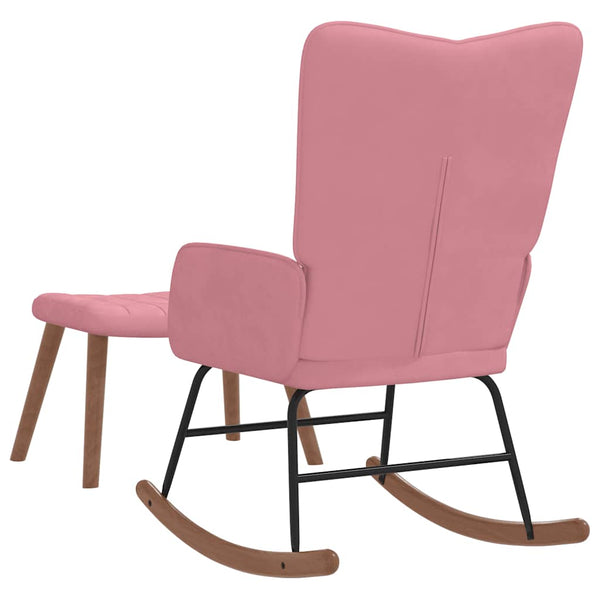Schaukelstuhl Rosa Samt mit Hocker
