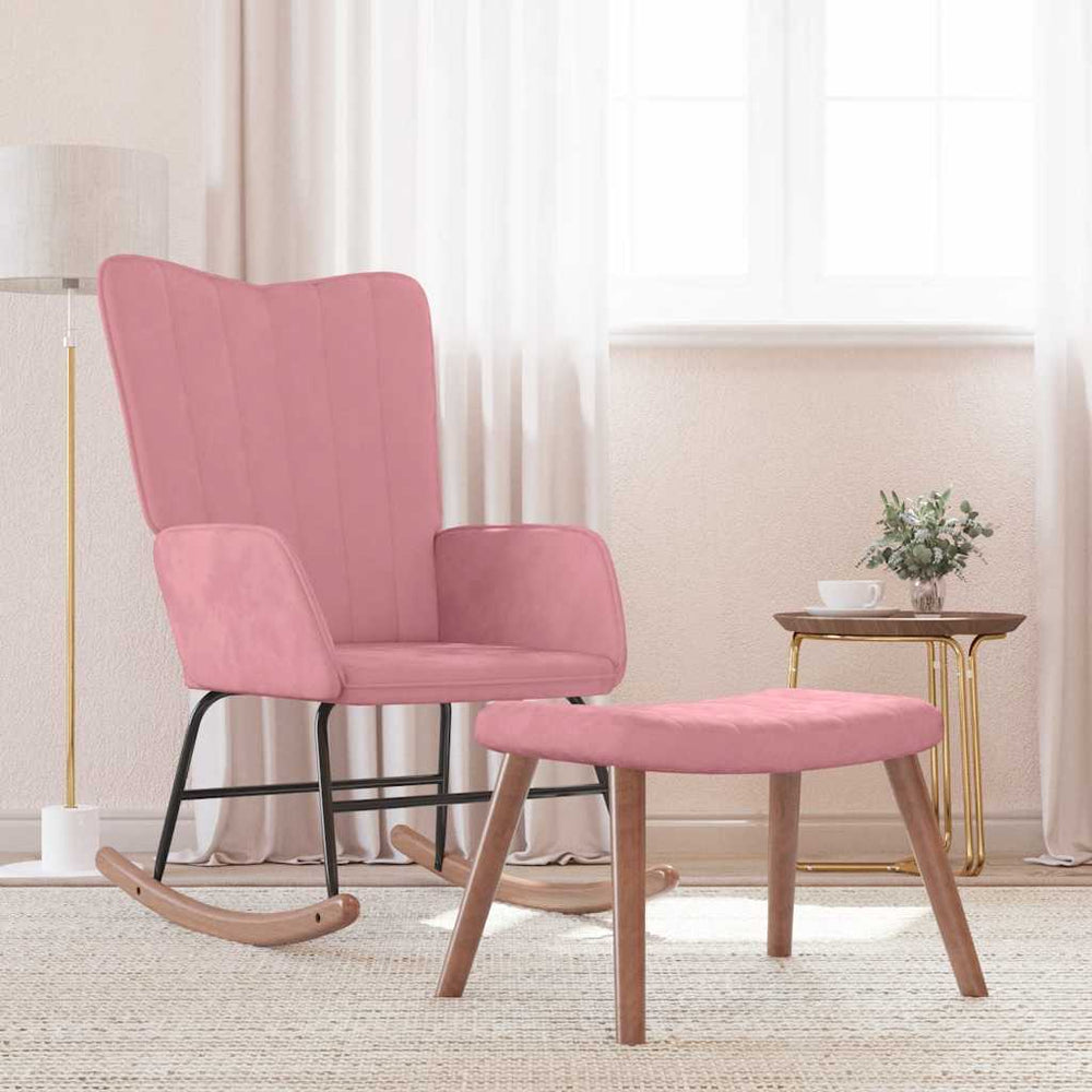 Schaukelstuhl Rosa Samt mit Hocker
