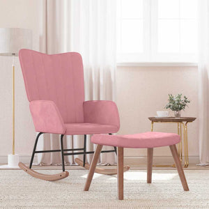 Schaukelstuhl Rosa Samt mit Hocker