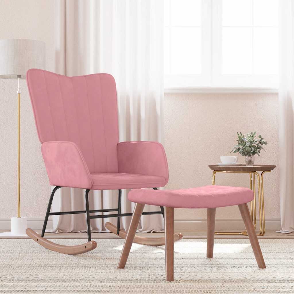 Schaukelstuhl Rosa Samt mit Hocker