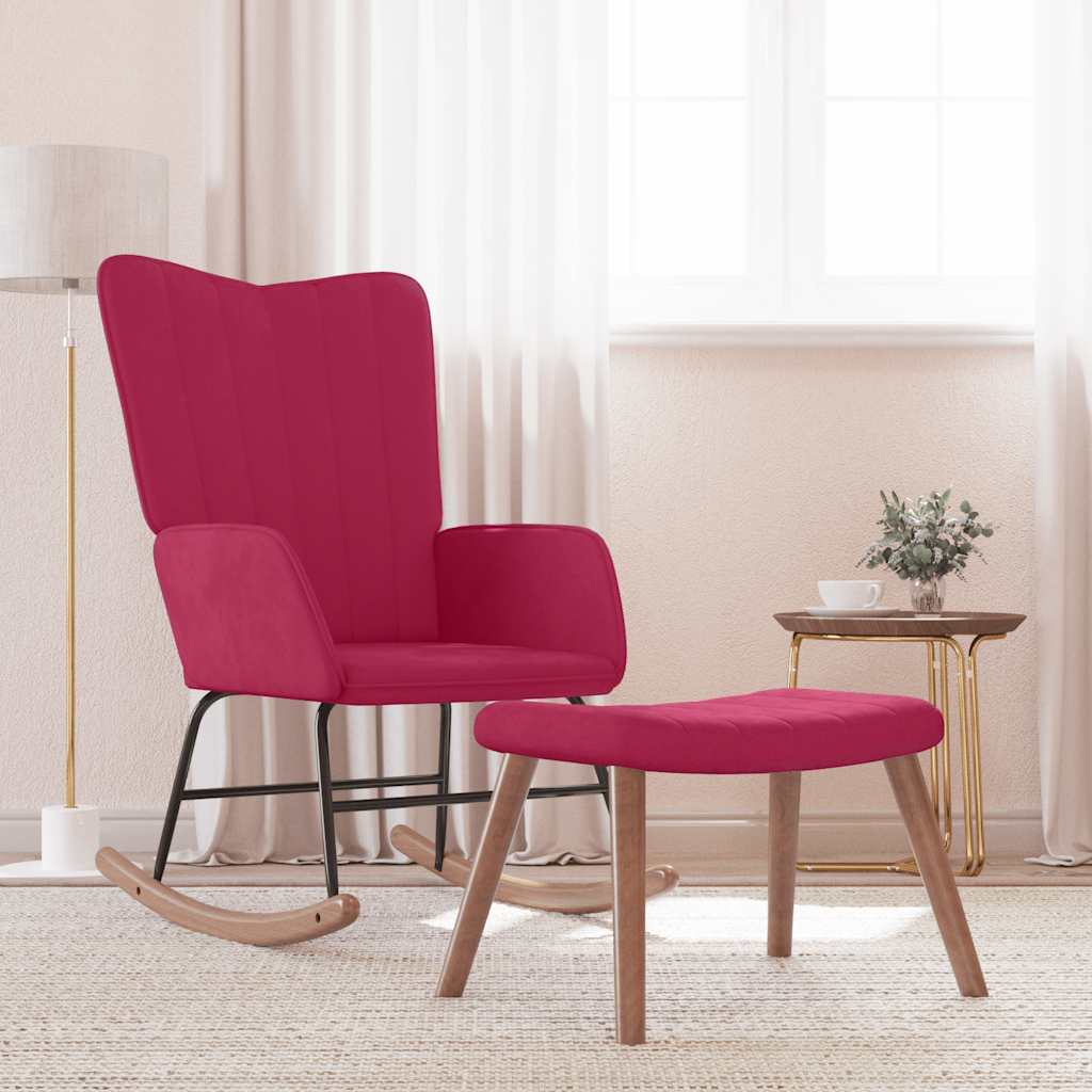 vidaXL Fauteuil à bascule avec repose-pieds velours bordeaux