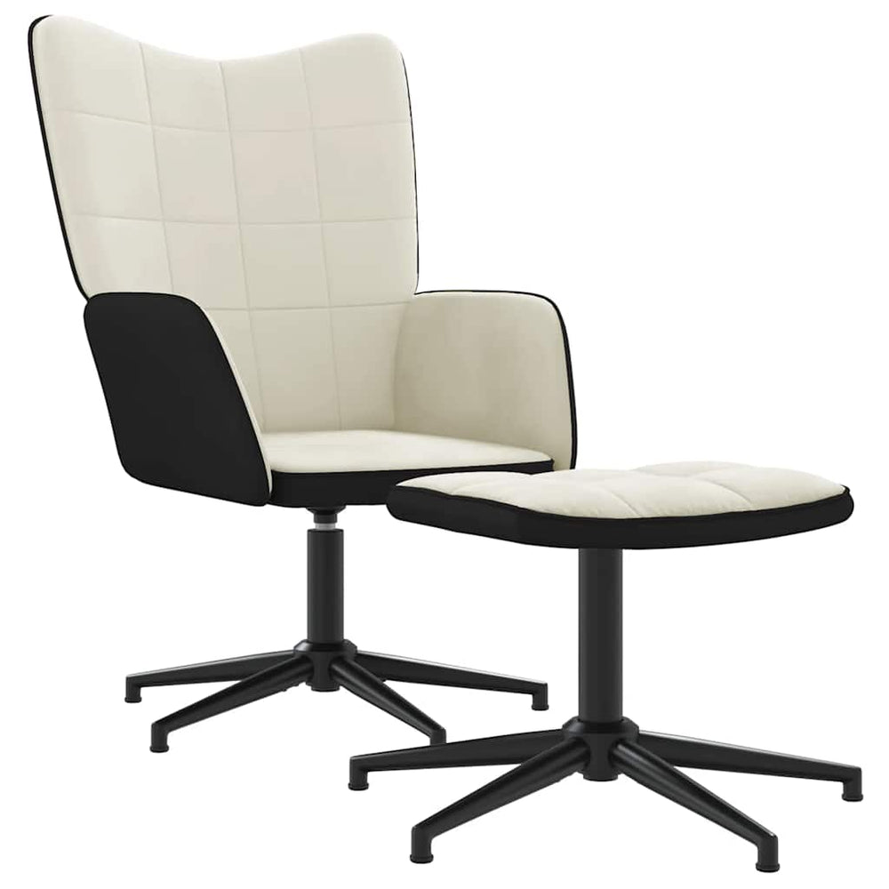 Cremeweißer Samt Relaxsessel mit Hocker