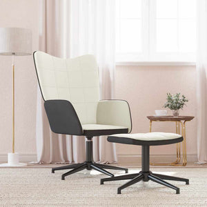Cremeweißer Samt Relaxsessel mit Hocker