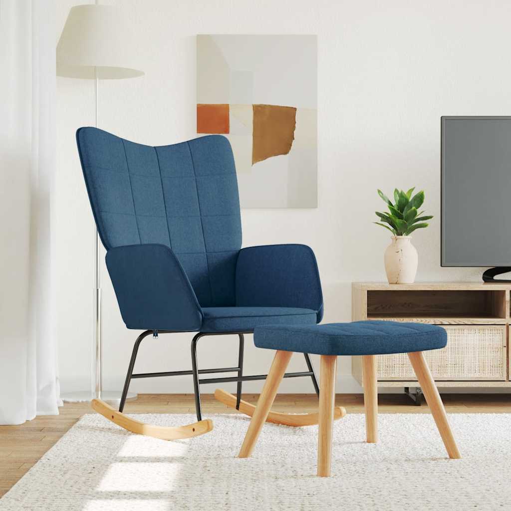 Blauer Schaukelsessel mit Hocker