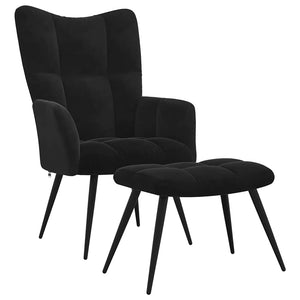 Schwarzer Samt Relaxsessel mit Hocker